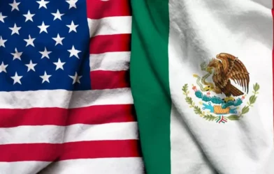 The relationship between United States and Mexico, two neighboring countries with a shared border with goods and services exchanged annually